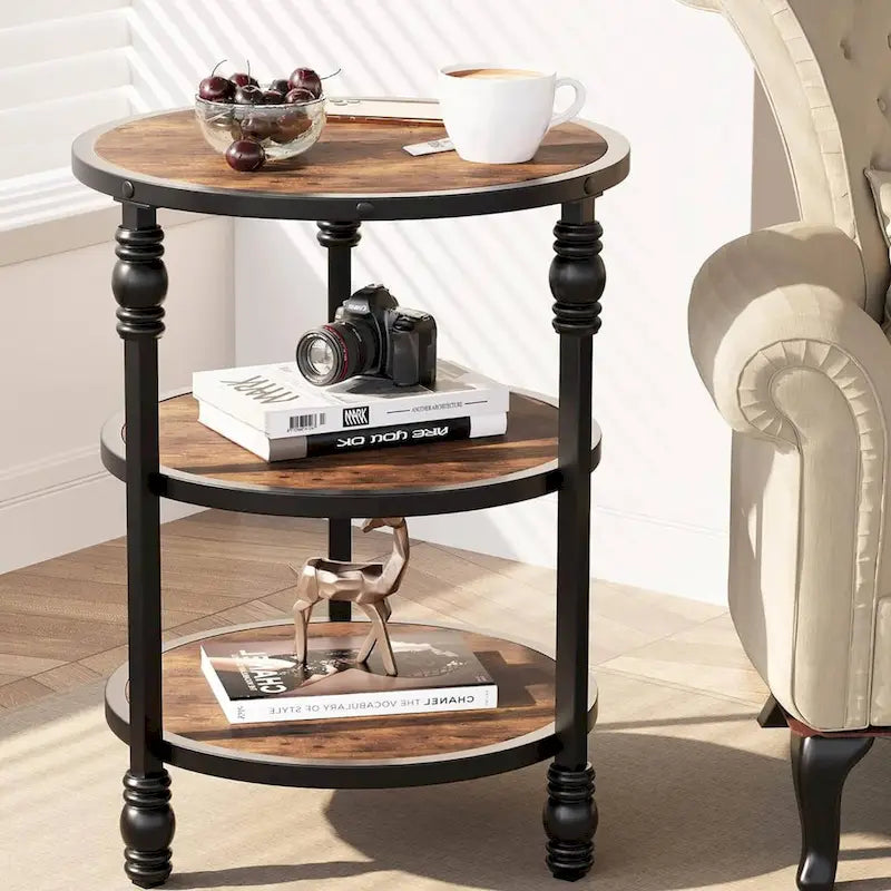 3-Tier End Table with Storage Shelves