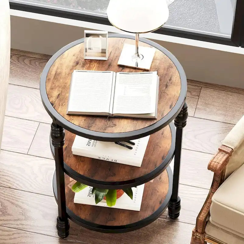 3-Tier End Table with Storage Shelves