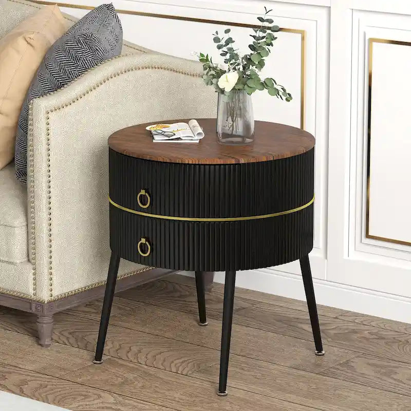 Round End Table with 2 Storage Drawers