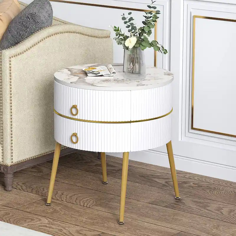Round End Table with 2 Storage Drawers