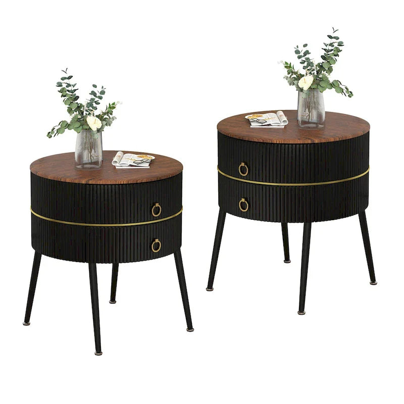 Round End Table with 2 Storage Drawers