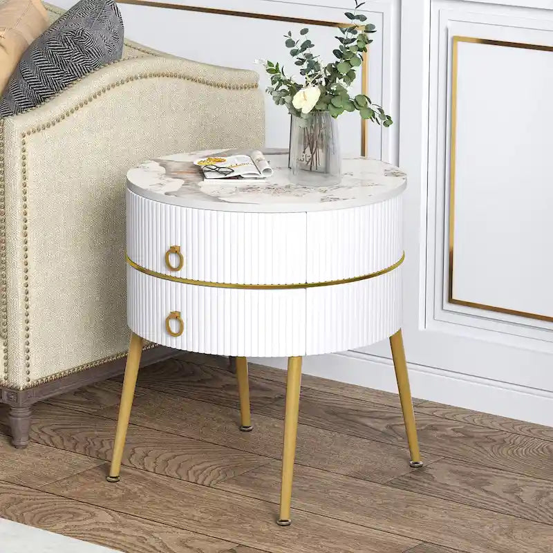Round End Table with 2 Storage Drawers