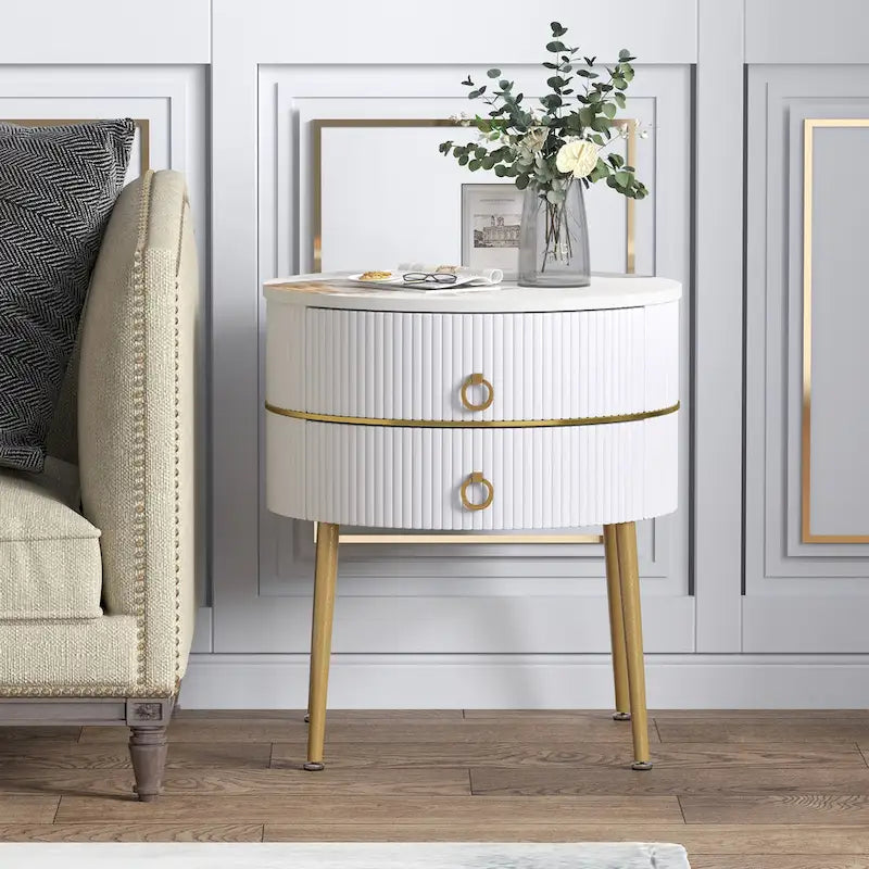 Round End Table with 2 Storage Drawers