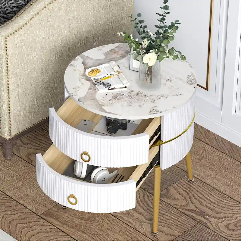 Round End Table with 2 Storage Drawers