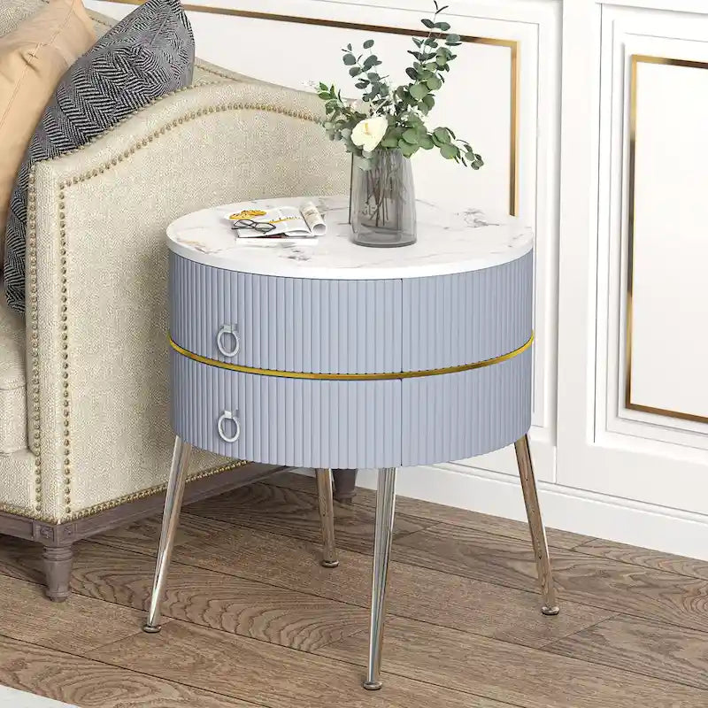 Round End Table with 2 Storage Drawers