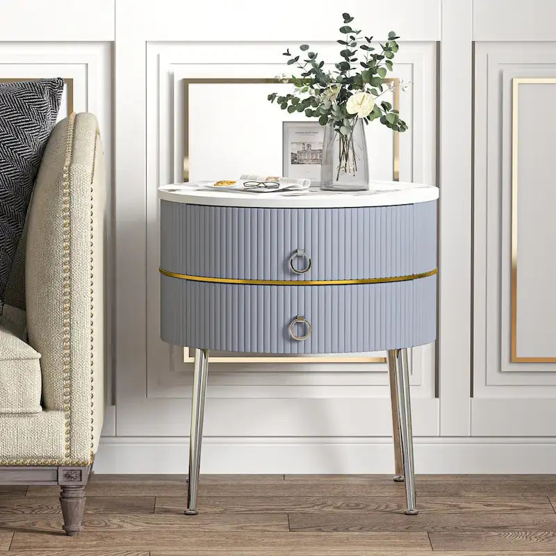 Round End Table with 2 Storage Drawers