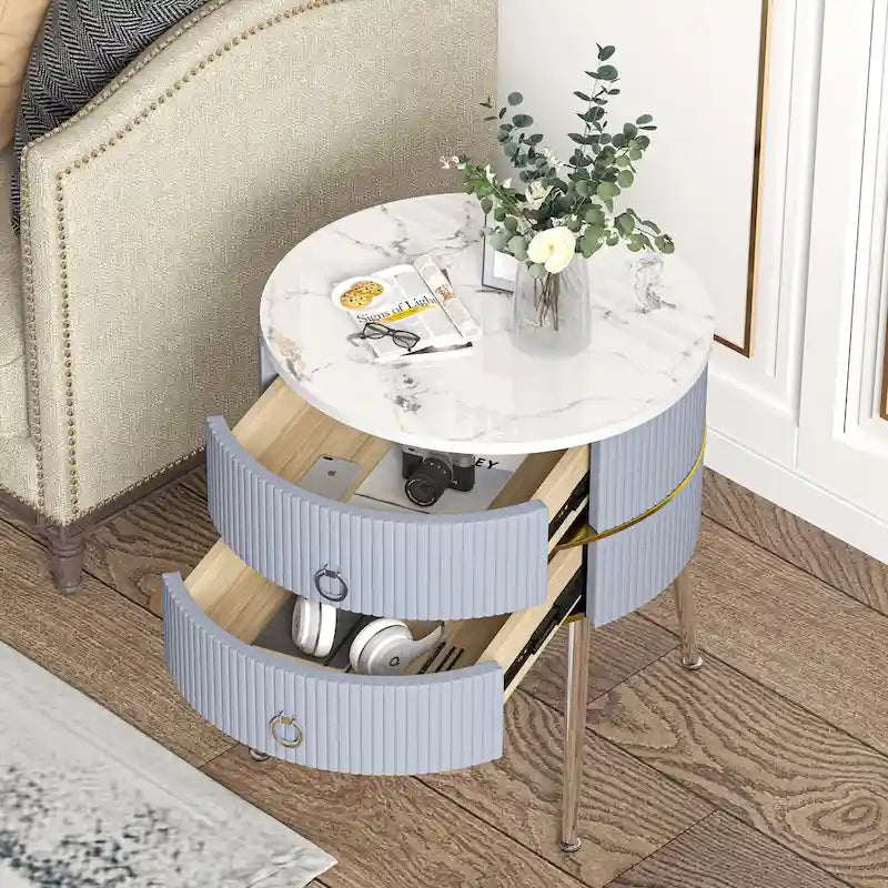 Round End Table with 2 Storage Drawers