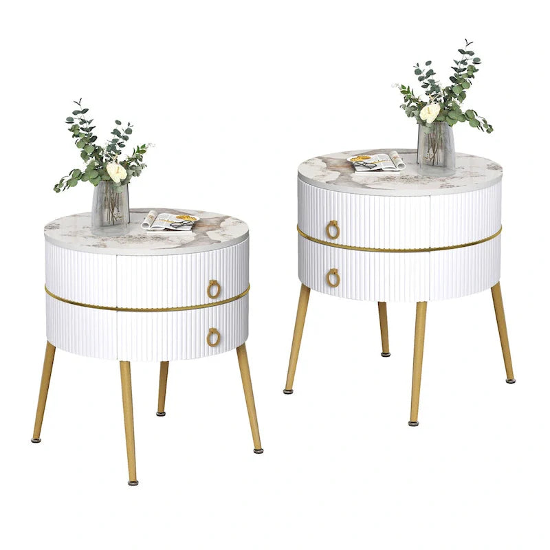 Round End Table with 2 Storage Drawers