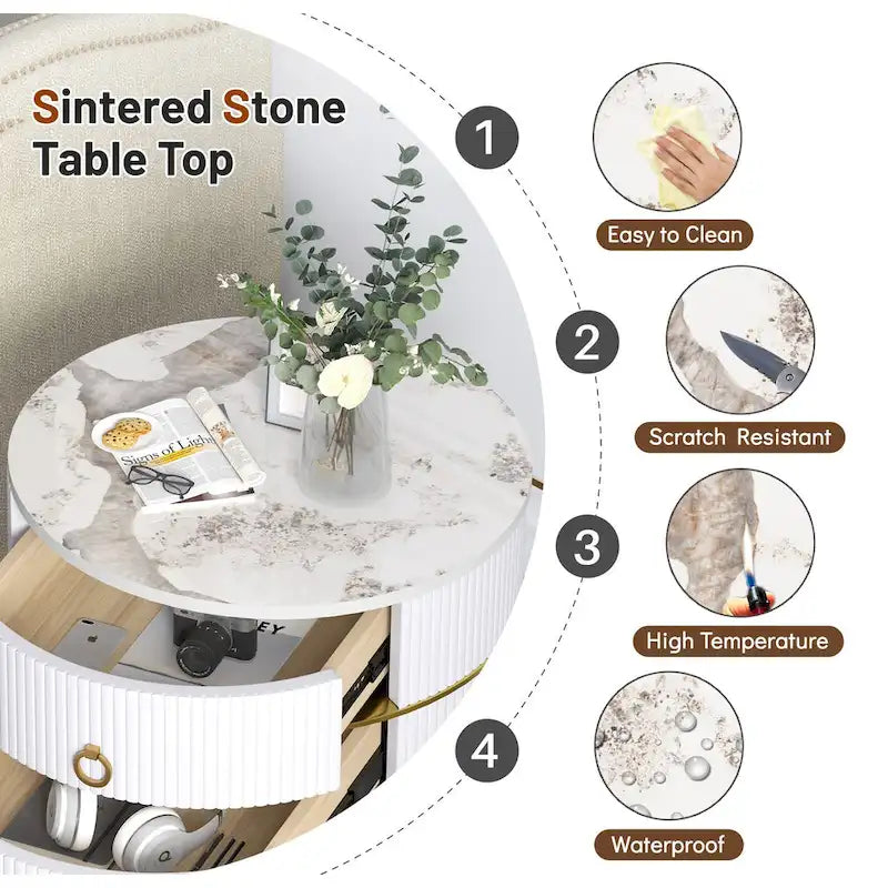 Round End Table with 2 Storage Drawers