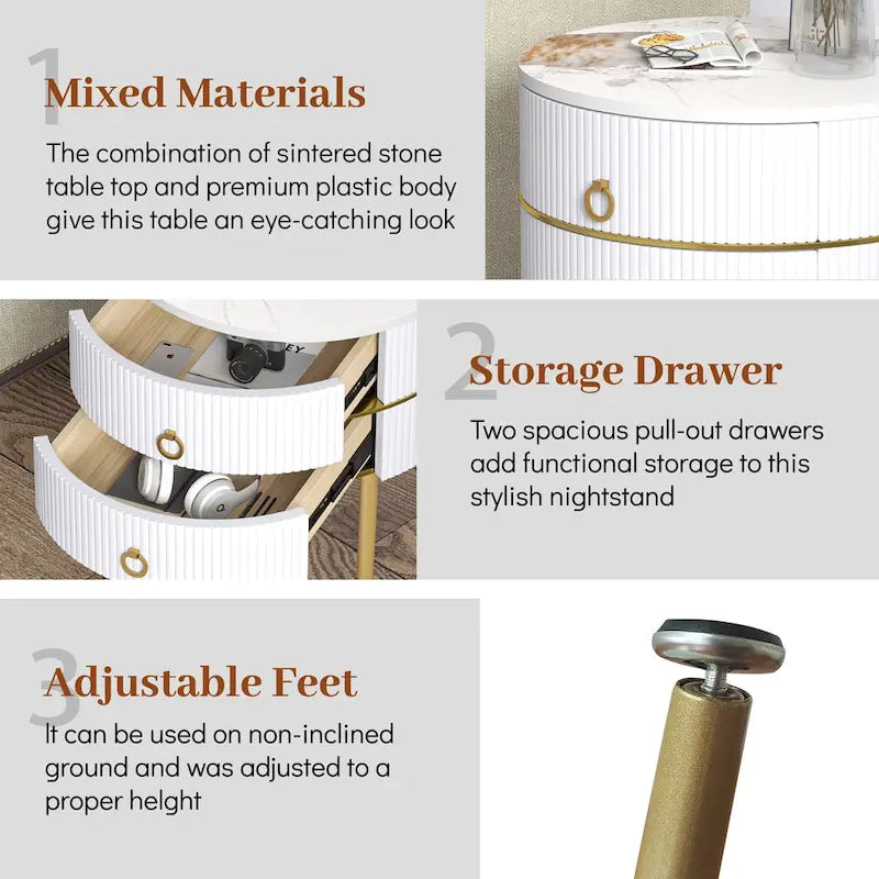 Round End Table with 2 Storage Drawers