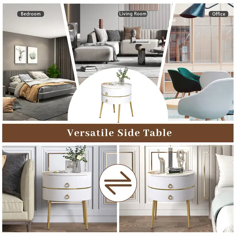 Round End Table with 2 Storage Drawers