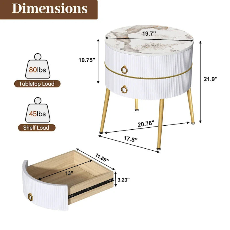 Round End Table with 2 Storage Drawers