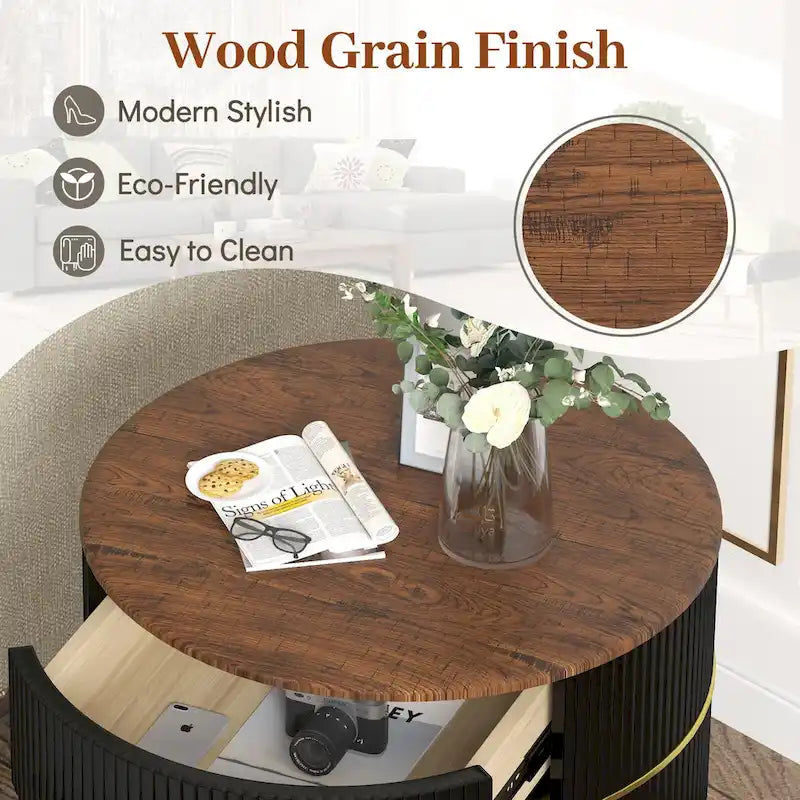 Round End Table with 2 Storage Drawers