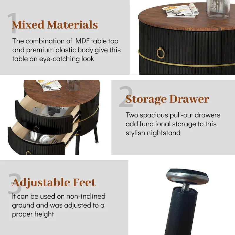 Round End Table with 2 Storage Drawers