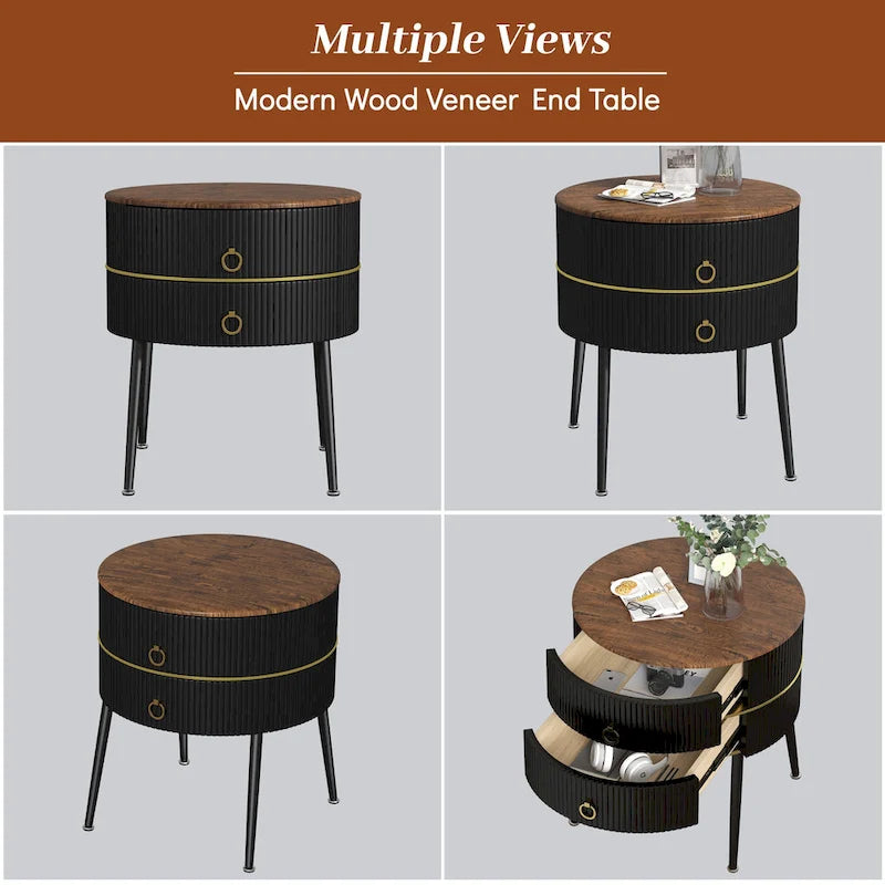 Round End Table with 2 Storage Drawers