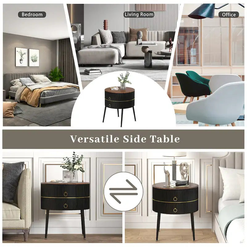 Round End Table with 2 Storage Drawers