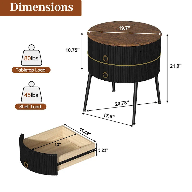 Round End Table with 2 Storage Drawers