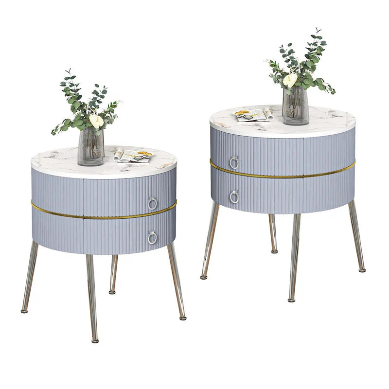 Round End Table with 2 Storage Drawers