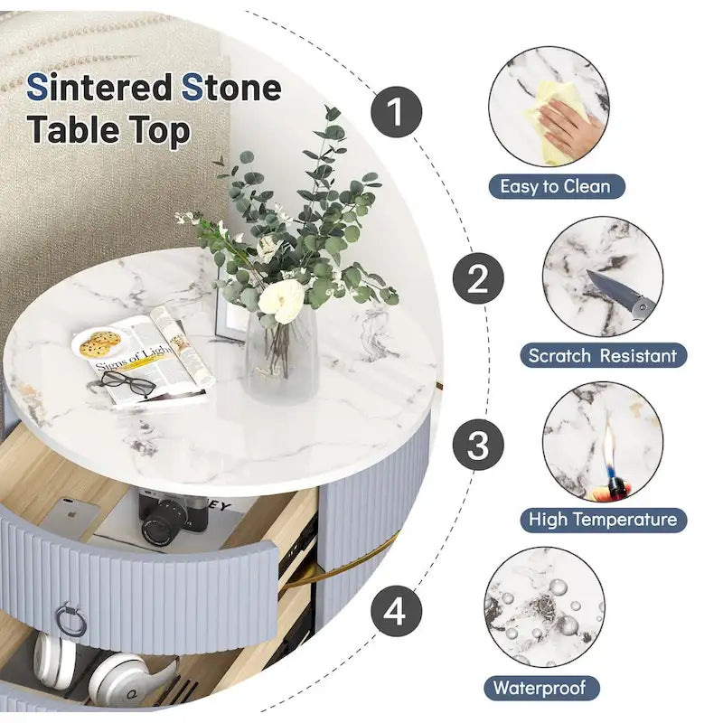 Round End Table with 2 Storage Drawers