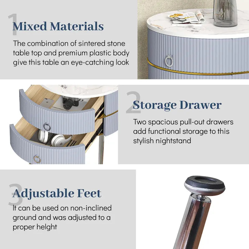 Round End Table with 2 Storage Drawers