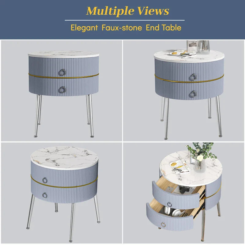 Round End Table with 2 Storage Drawers