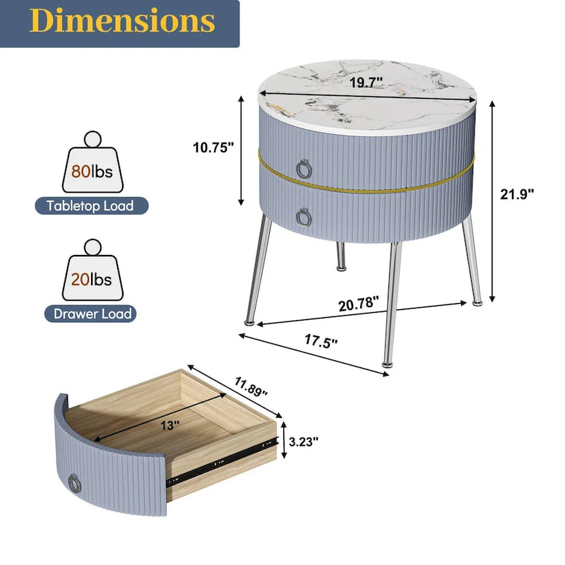 Round End Table with 2 Storage Drawers