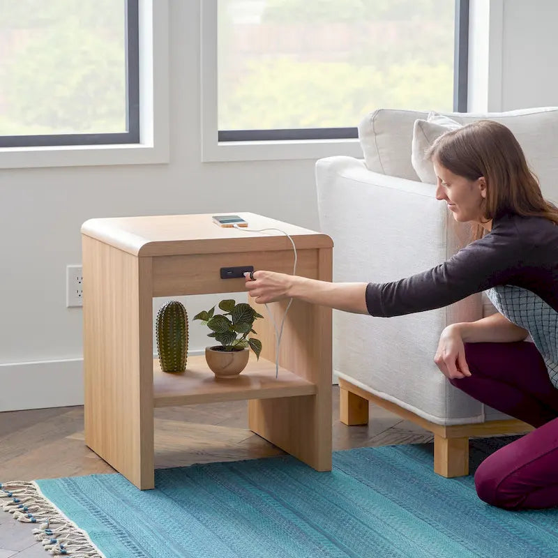 Wood End Table with Rounded Corners and USB Ports