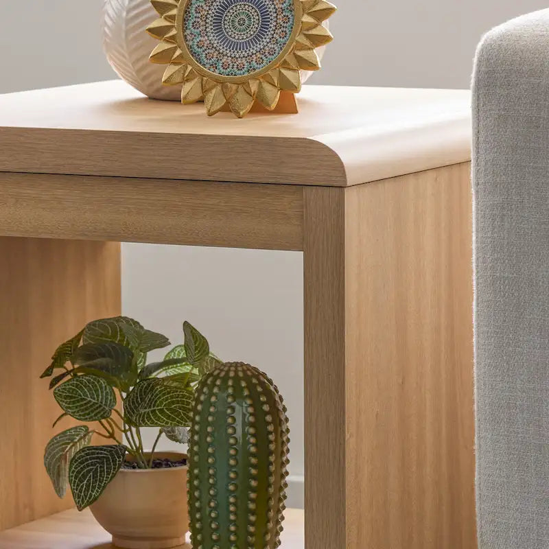 Wood End Table with Rounded Corners and USB Ports