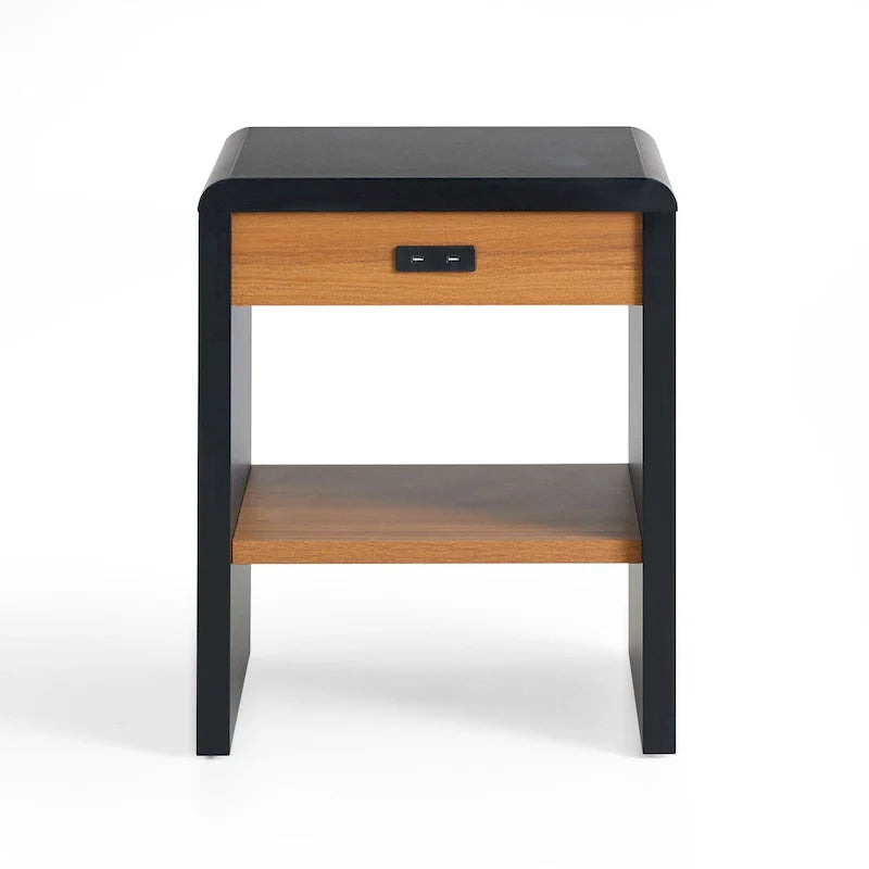 Wood End Table with Rounded Corners and USB Ports