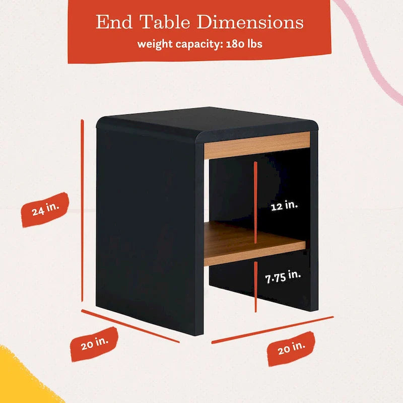 Wood End Table with Rounded Corners and USB Ports