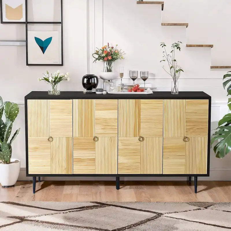 4-Door Storage Cabinet with Carved Doors