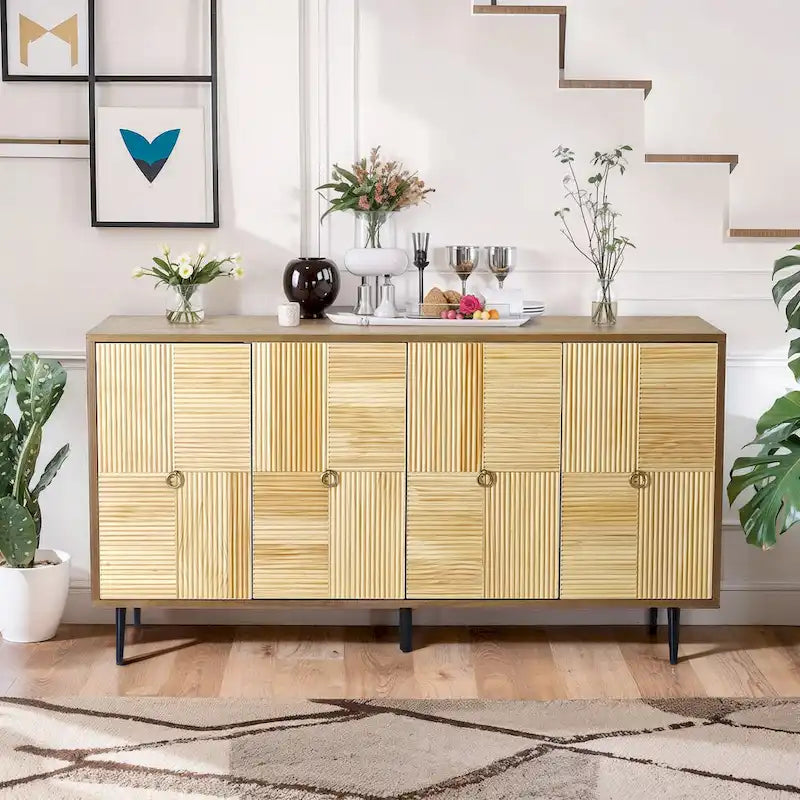 4-Door Storage Cabinet with Carved Doors