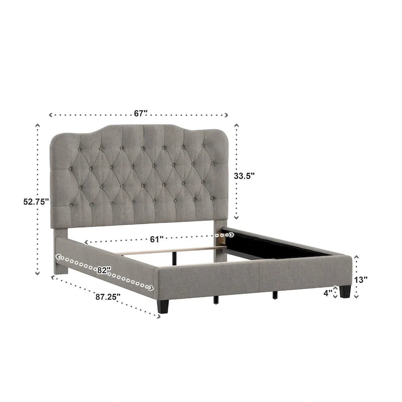 Upholstered Bed with Adjustable Headboard