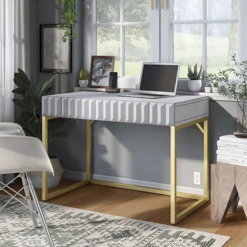 Modern 42-inch Metal Computer Desk with USB Ports