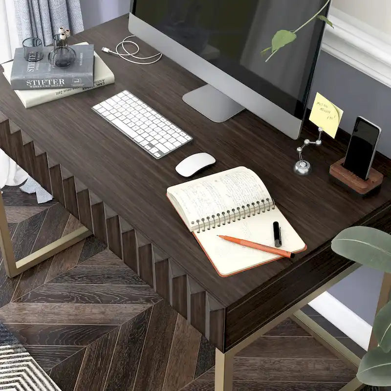 Modern 42-inch Metal Computer Desk with USB Ports
