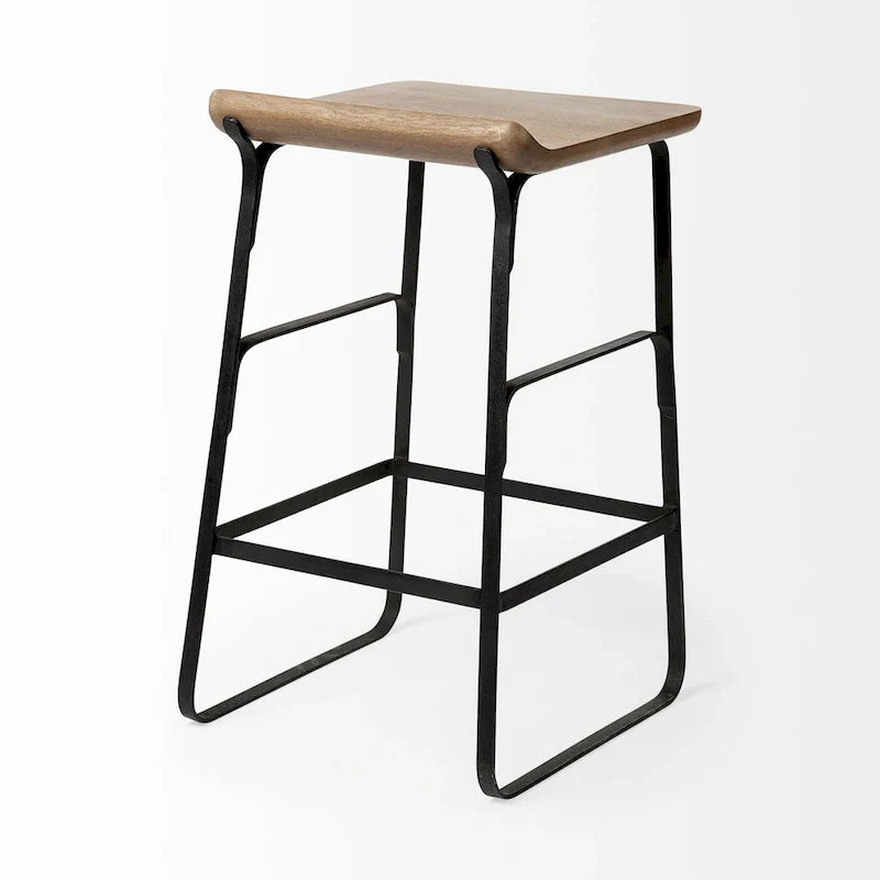 Wood Seat Counter Stool with Metal Frame