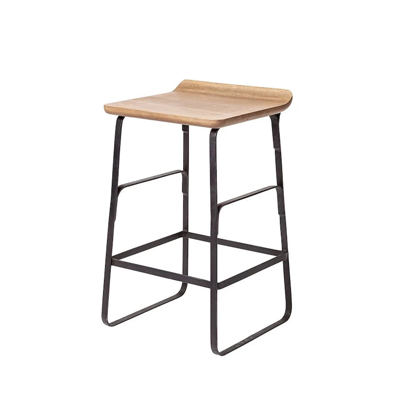 Wood Seat Counter Stool with Metal Frame
