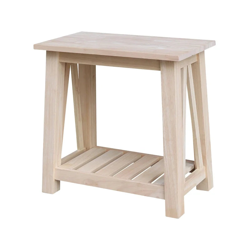 Solid Wood Side Table with Shelf