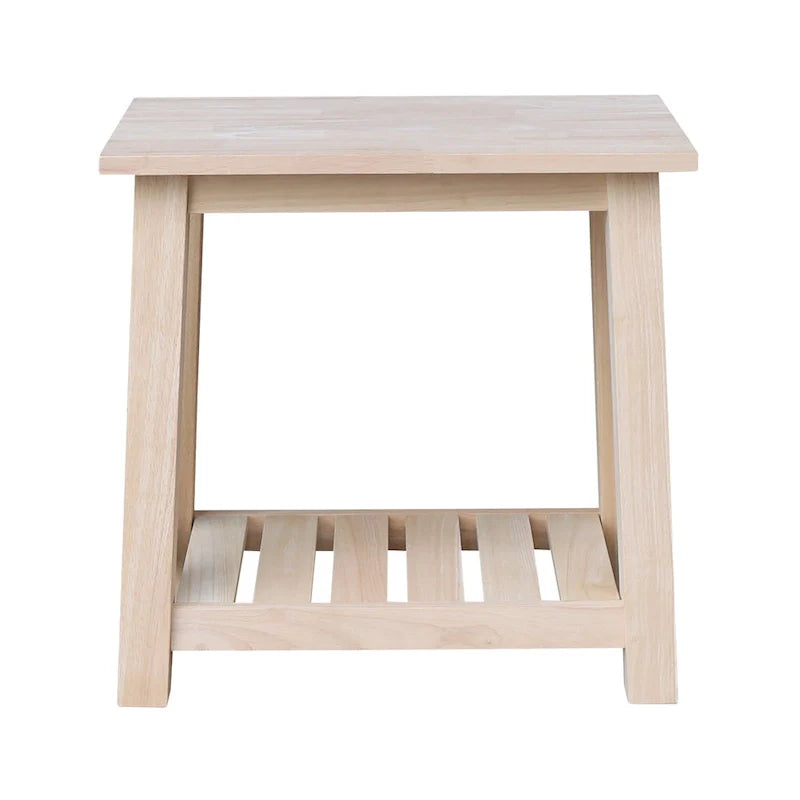 Solid Wood Side Table with Shelf