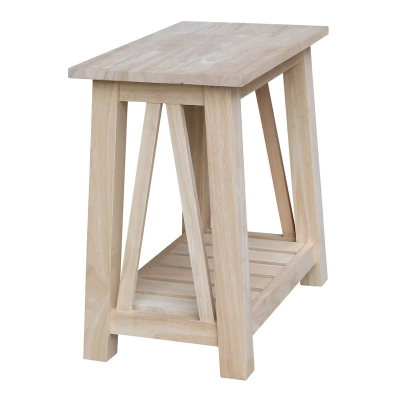 Solid Wood Side Table with Shelf