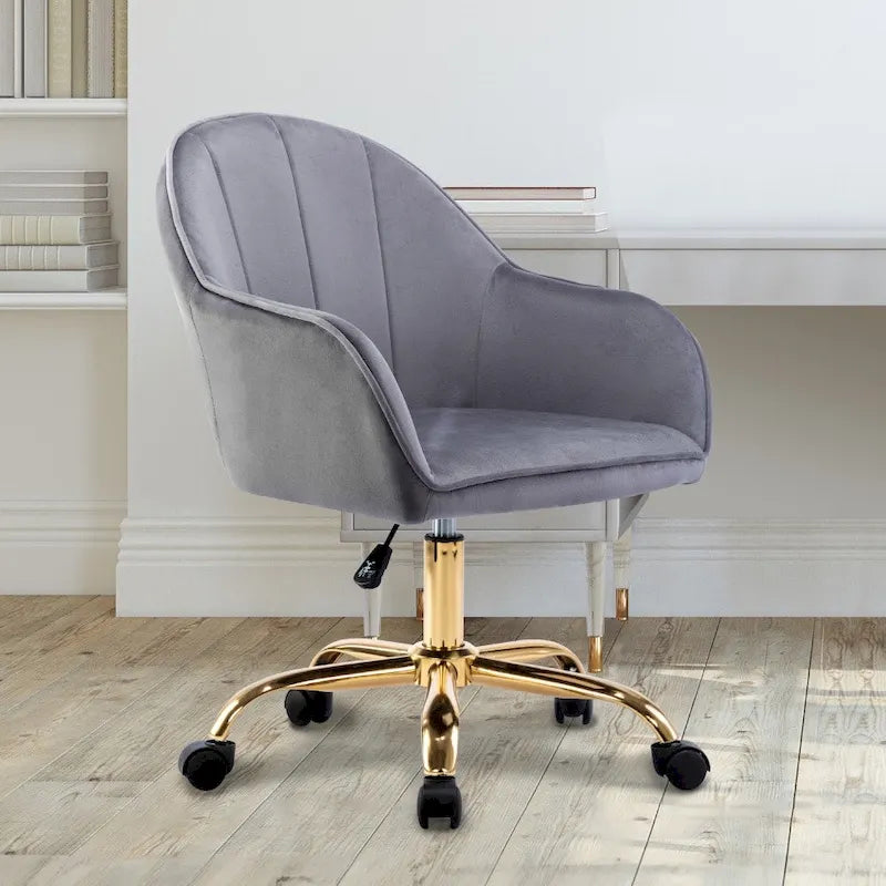 Velvet Office Chair with Gold Chrome Base