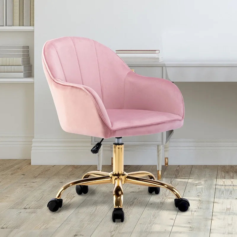 Velvet Office Chair with Gold Chrome Base