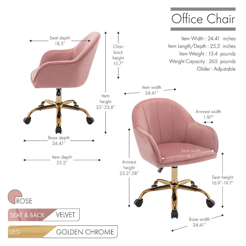 Velvet Office Chair with Gold Chrome Base