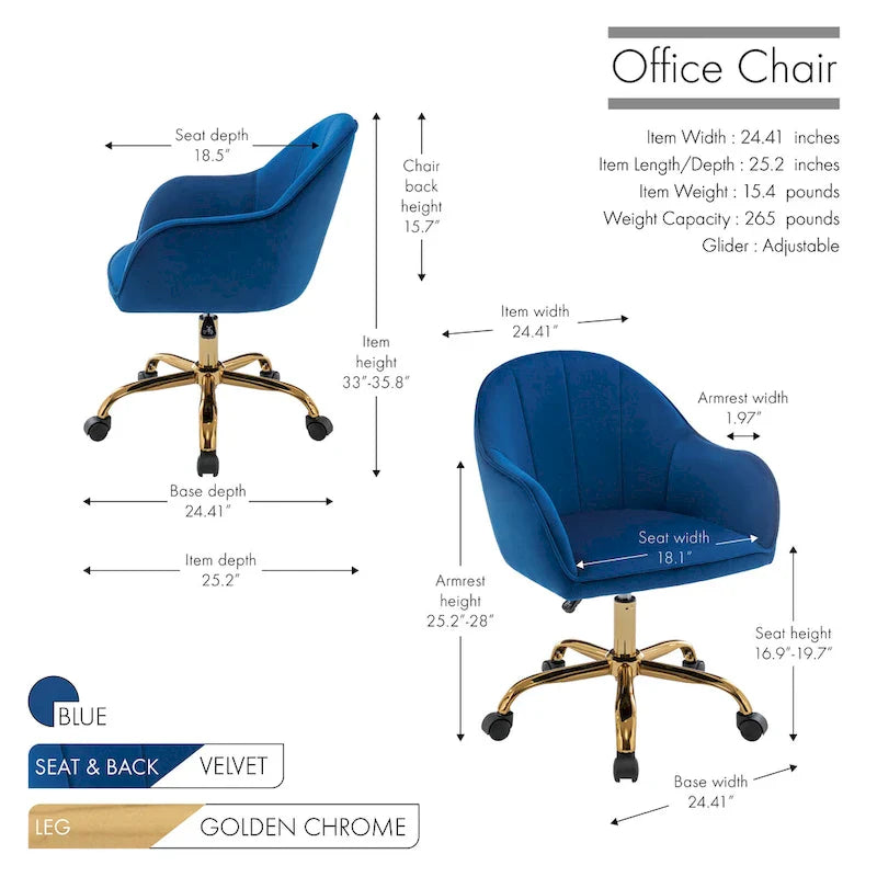 Velvet Office Chair with Gold Chrome Base