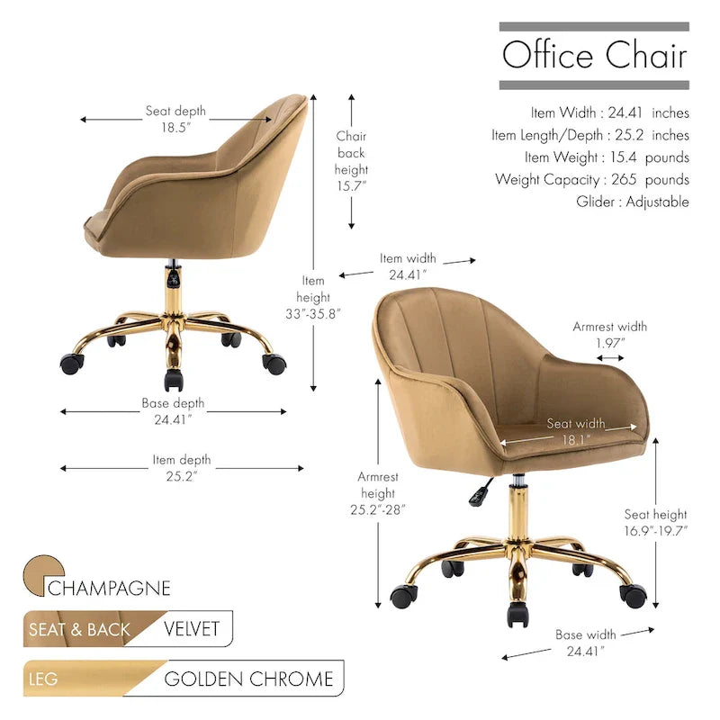 Velvet Office Chair with Gold Chrome Base