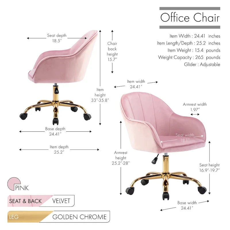 Velvet Office Chair with Gold Chrome Base