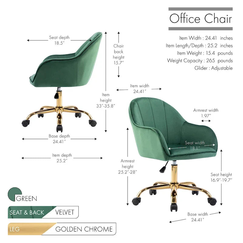 Velvet Office Chair with Gold Chrome Base