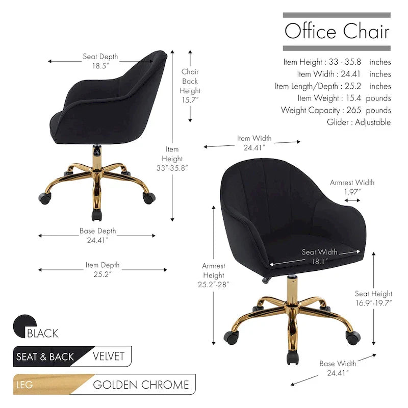 Velvet Office Chair with Gold Chrome Base