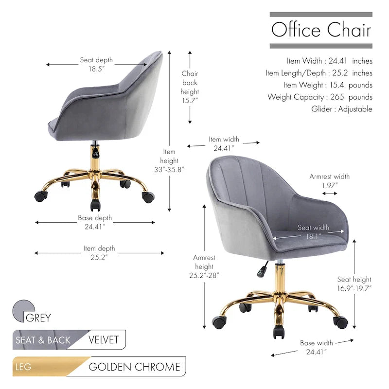 Velvet Office Chair with Gold Chrome Base