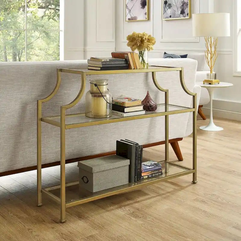 Crosley Aimee Glass/ Gold Finish Steel 3-tier Console Table
